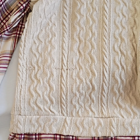 Maurices Cream Cable Knit Sweater with Plaid Sleeves - Picture 4 of 6